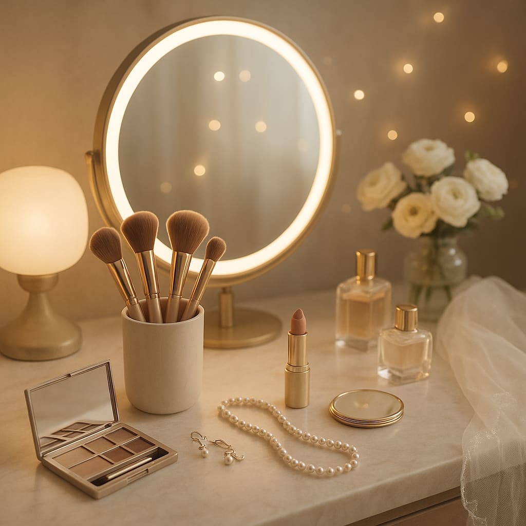 Elegantes Vanity Setup für Braut- und Event-Make-up
